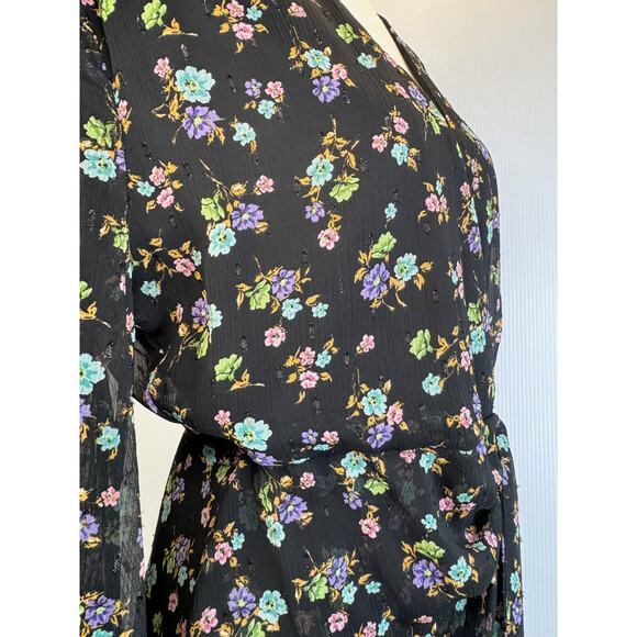Zara Black Floral Surplice Mini Dress Women's Large Balloon Cottagecore Boho - Picture 7 of 16